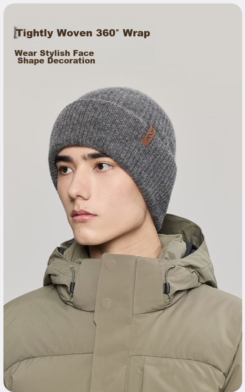 MISSION UV Pure Wool Warm Knit Hat, Autumn And Winter Thickened Knitted Cap, Cold Hat, Winter Hat, Outdoor Ear Protection Cold Cap, Men's Winter Hat 4
