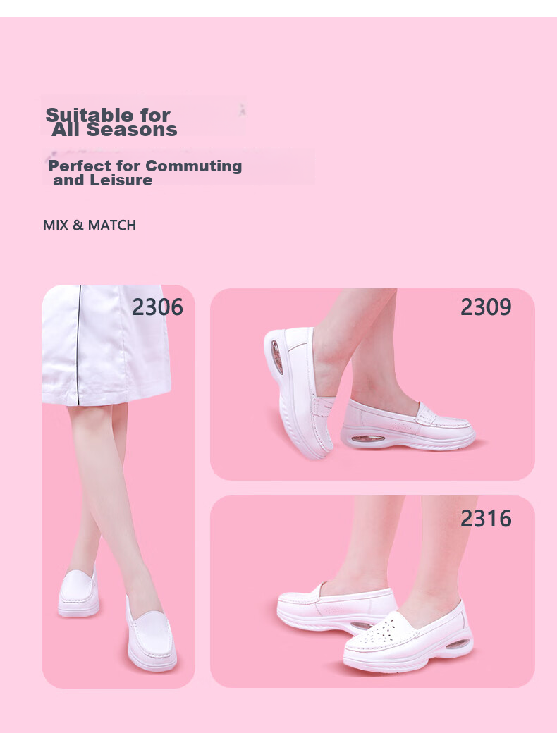 Feiying Nurse Shoes for Women, Genuine Leather, Breathable, Comfortable Soft Sole, Hollow Design, Easy on Feet, Medical Work Shoes, 2316 White, Size 34 10