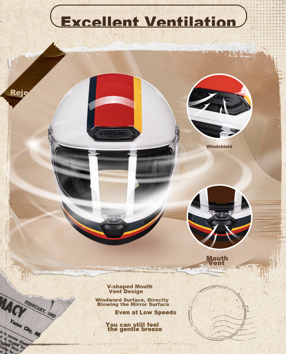 RYMIC Motorcycle Retro Full-Face Helmet, 3C Certified, for Men And Women, All-Season Riding Helmet, V80 Bright Moon White, 3XL 8