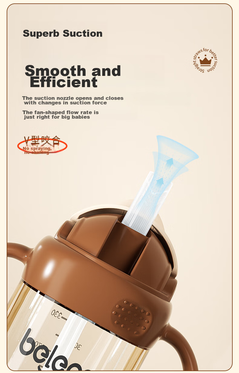 Beleca Straw Bottle for Babies over 12 Months to 6 Years Old, Shatterproof And Spill-Proof PPSU Direct Drinking Bottle, 330ml Large Capacity 3