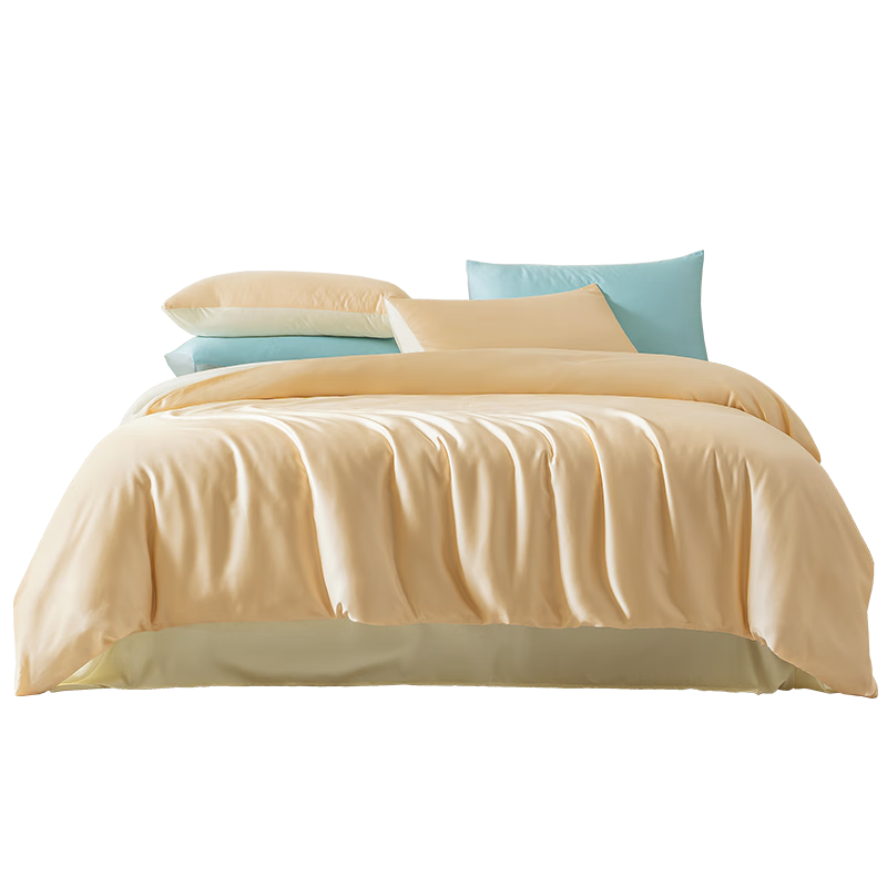 JD Original Imported Lanjing Tencel Four-Piece Bedding Set, 60-Count Lyocell Summer A-Class Bedding Ice Silk Set with Duvet Cover And Bedsheet, for 1.5-Meter Bed, Gardenia Yellow