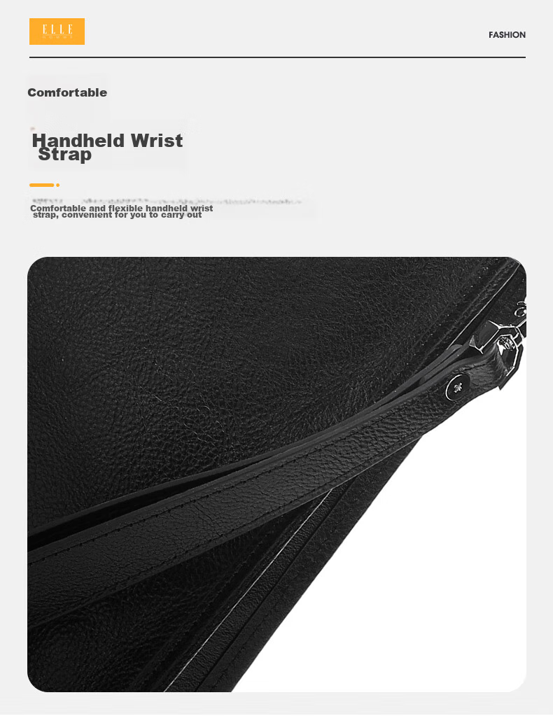 ELLE HOMME Men's Clutch Bag, High-Quality Top-Layer Leather Zipper Wallet, Large Capacity Handbag, Fashionable Men's Bag, 01850 Black, Birthday Gift for Boyfriend 4