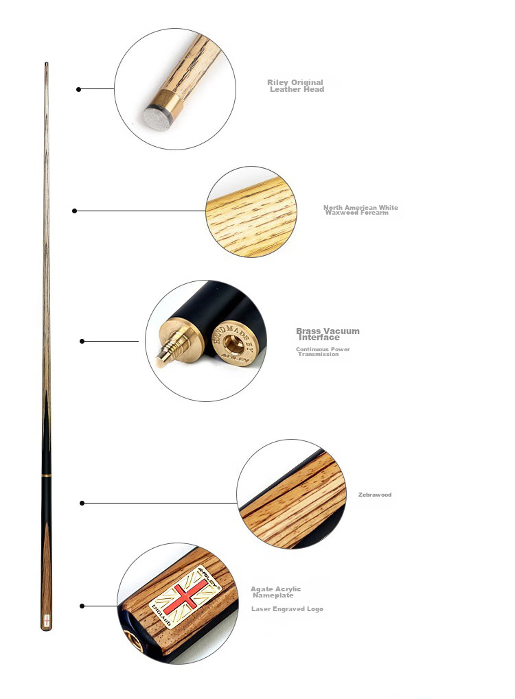 RILEY RES-180 Pool Cue, Snooker Black Eight Small Tip, Chinese Eight-Ball Medium Tip, Billiard Cue, 9.5mm 7