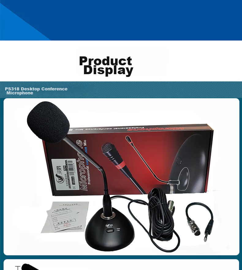 Lingque PS312 Wired Conference Microphone Desktop Gooseneck Pickup Anti-Interference Phantom Power 48V Rechargeable Long Rod Condenser Mic 12