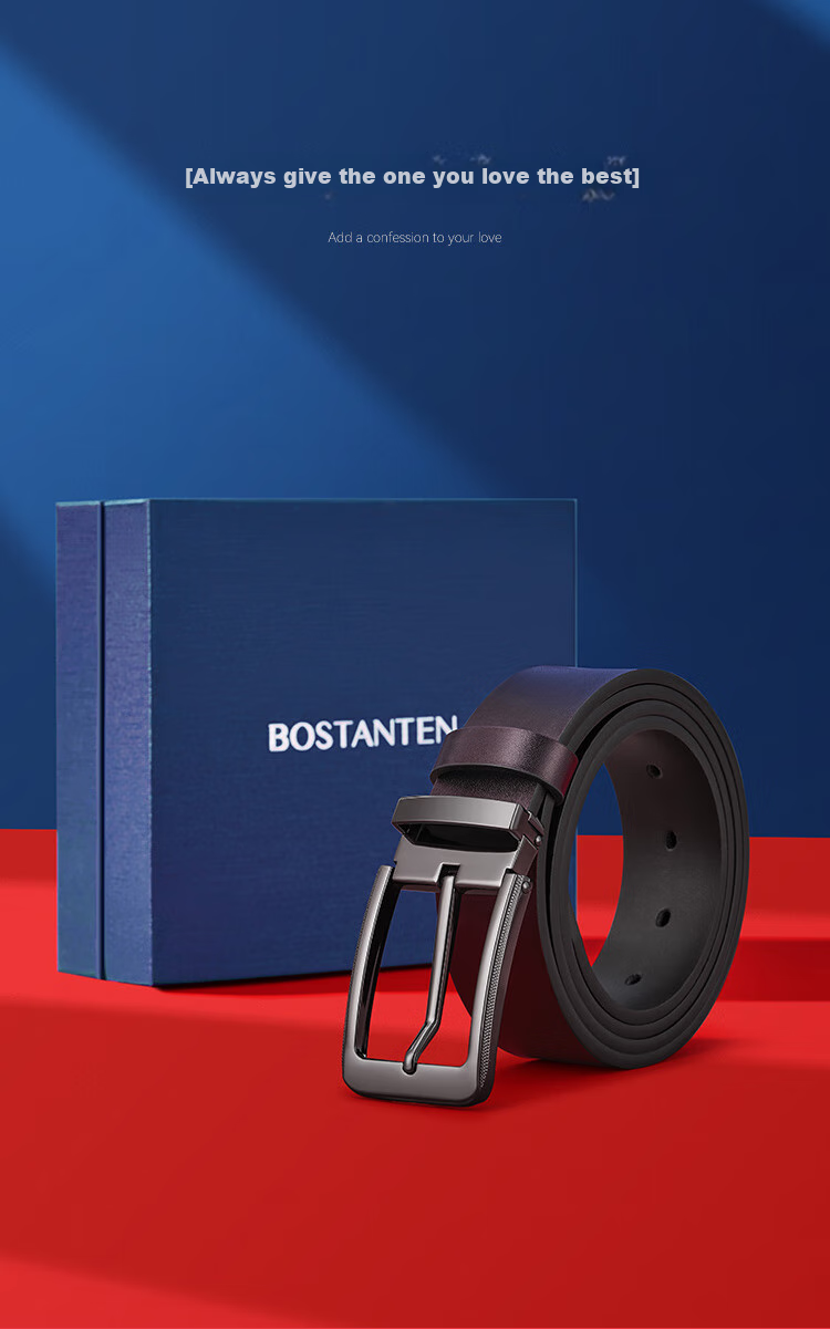 BOSTANTEN Men's Leather Belt with Pin Buckle, Waist Belt for Father, Husband Or Boyfriend, Formal Trouser Belt, Birthday Gift, Reversible 2