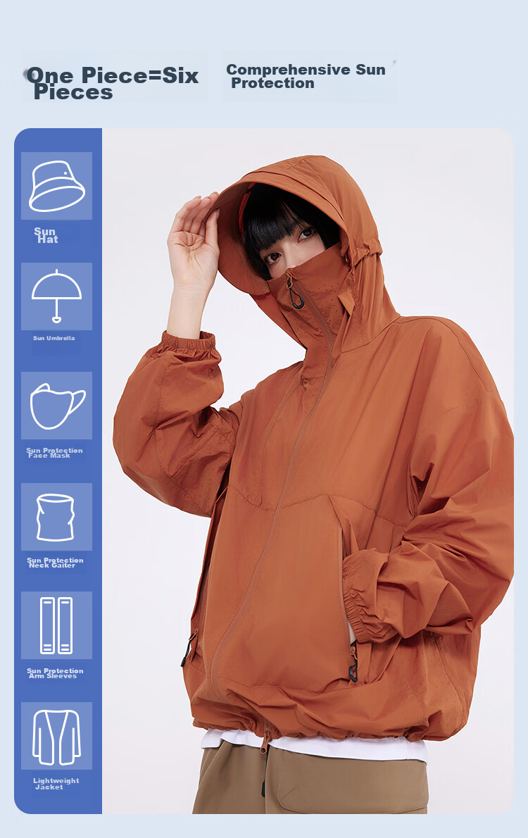 JD Original UPF170+ Ultra-Light Original Yarn Sun Protection Clothing, Outdoor Sun Protection Garment, Cool And Breathable Jacket, Skin Coat for Men And Women, Coffee 3XL 16