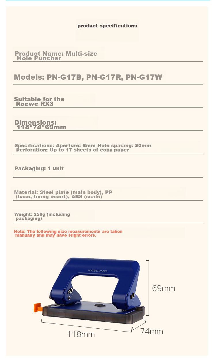 KOKUYO Imported Two-Hole Punch, Document Binding Hole Puncher (With Ruler), 6mm Hole Diameter, White, 1 Piece, PN-G17W3C Digital All-Net Low Price, Smooth-Punching Loose-Leaf Office Use 1