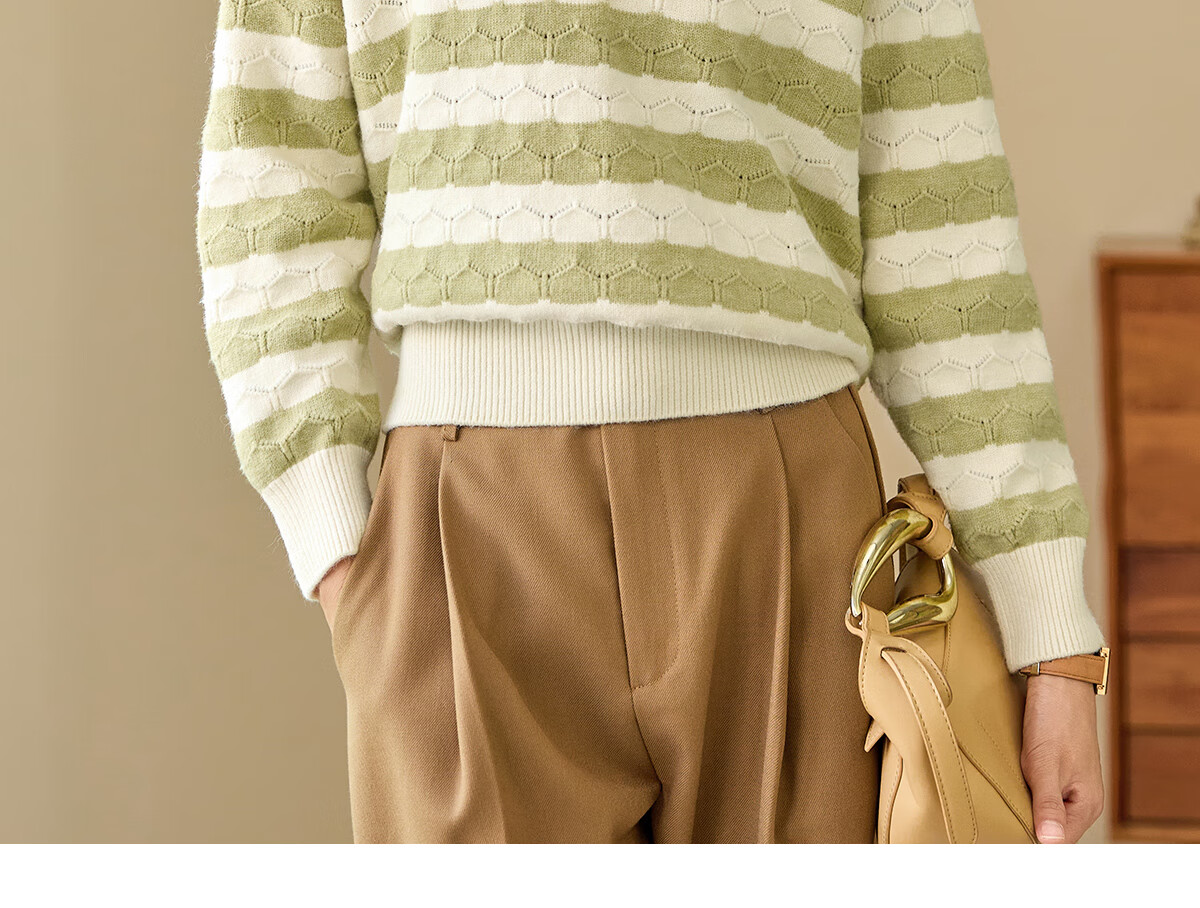 Chushen Spring Autumn Women's Knitwear Striped Textured Pattern Polo Collar Sweater Basic Top S143Z3010 19