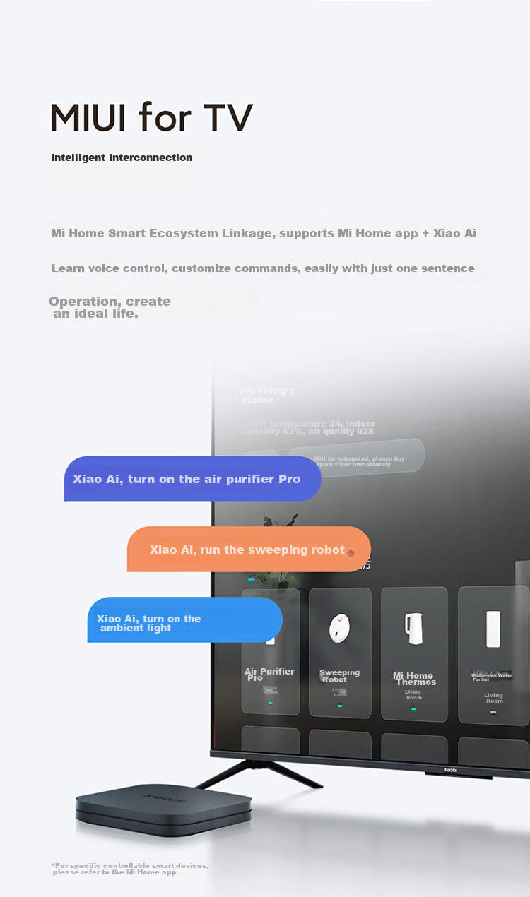 MI Box 4S MAX 4K Flagship Smart Voice Set-Top Box, Bluetooth Voice Remote Control, Mobile Wireless Screen Casting, 64-Bit Quad-Core High-Performance Processor MDZ-30 6
