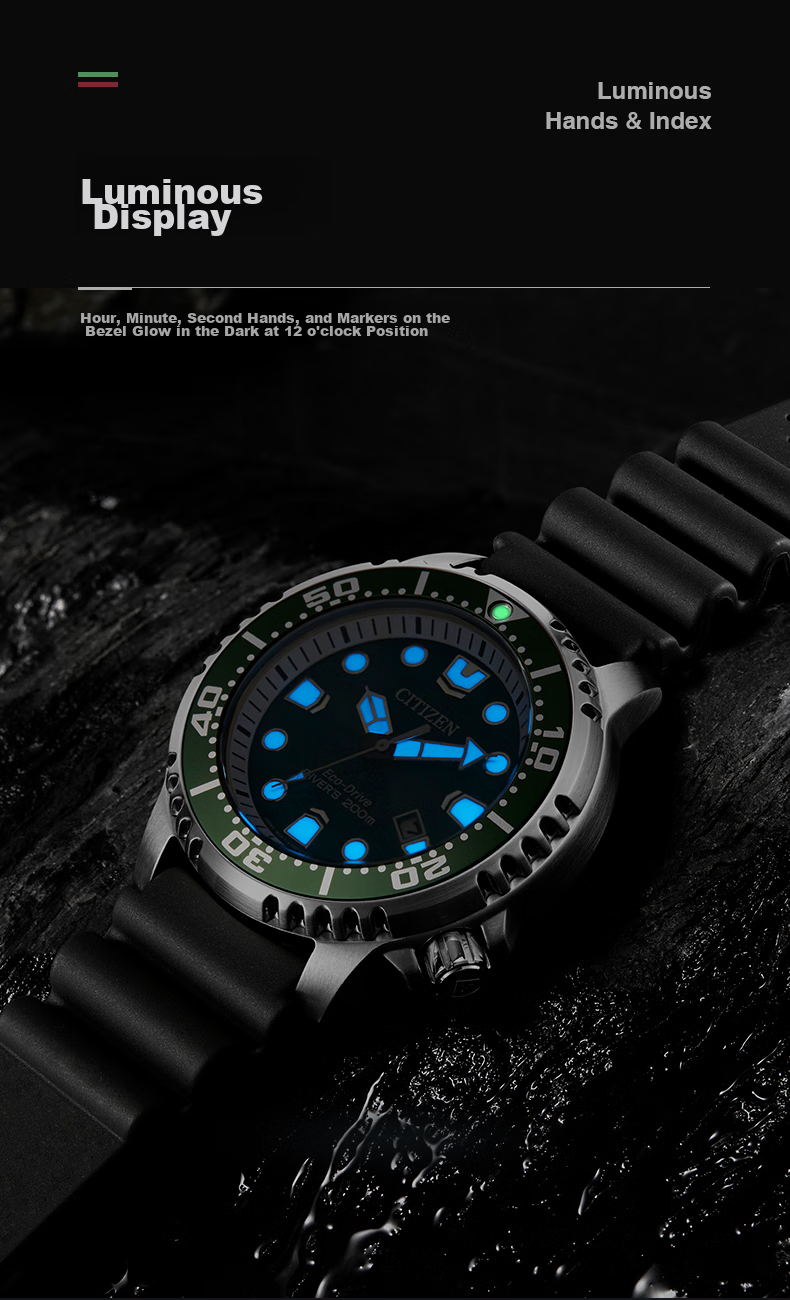 CITIZEN Watch for Men, Japanese And Korean Style, Green Water Ghost Light Power Display, PU Strap, Sports Style, Gift for Boyfriend, BN0158-18X 7
