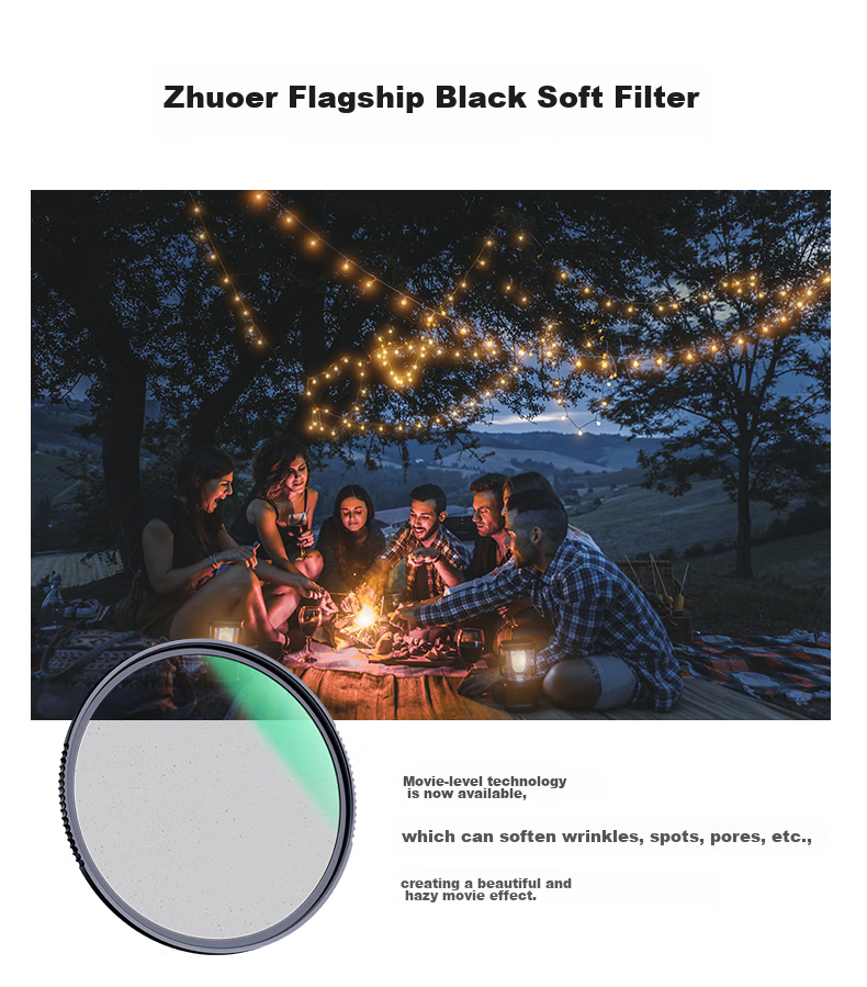 Zhuoer Hui Series Black Soft Filter, Quarter Size 49mm, Soft Focus Lens, 28-Layer Coated Anti-Scratch, Suitable for Canon Sony DSLR Cameras, Waterproof Anti-Scratch Ultra-Clear Portrait Soft Light Filter 4