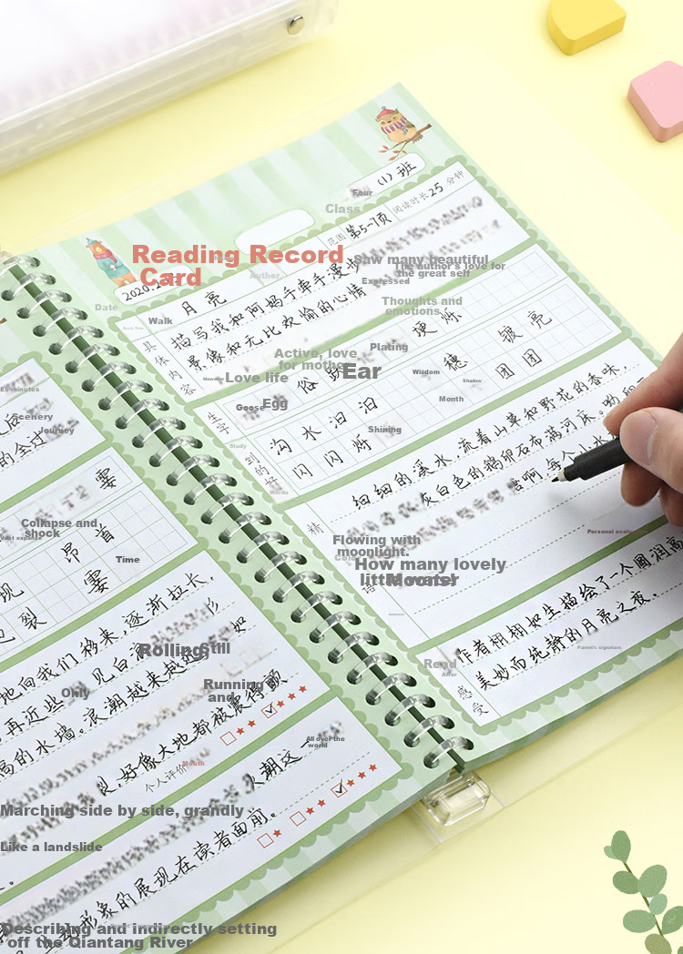 Yuhe A5 Reading Record Card Loose-Leaf Notebook for Elementary School Students, Extracurricular Reading Notes, After-Reading Reflection, Good Words And Sentences Registration Card, Record Card 100 Sheets + Loose-Leaf Cover 5175-A5 3