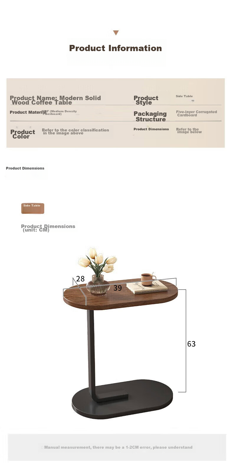 SHULIANG Bedside Table, C-Shaped Corner Table, Modern Minimalist Design, Suitable for Living Room, Balcony, Sofa Side, Bedroom, Movable Small Coffee Table 7