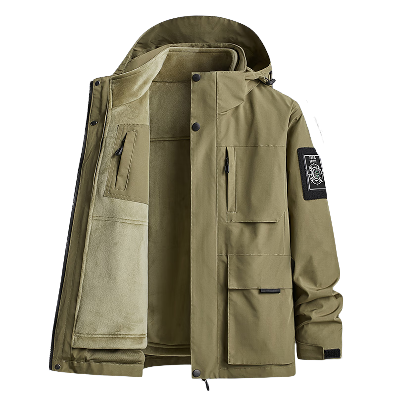 JEEP SPIRIT Men's Jacket, Autumn And Winter Korean Style Coat, Men's Three-In Detachable Outerwear, Khaki, 2XL