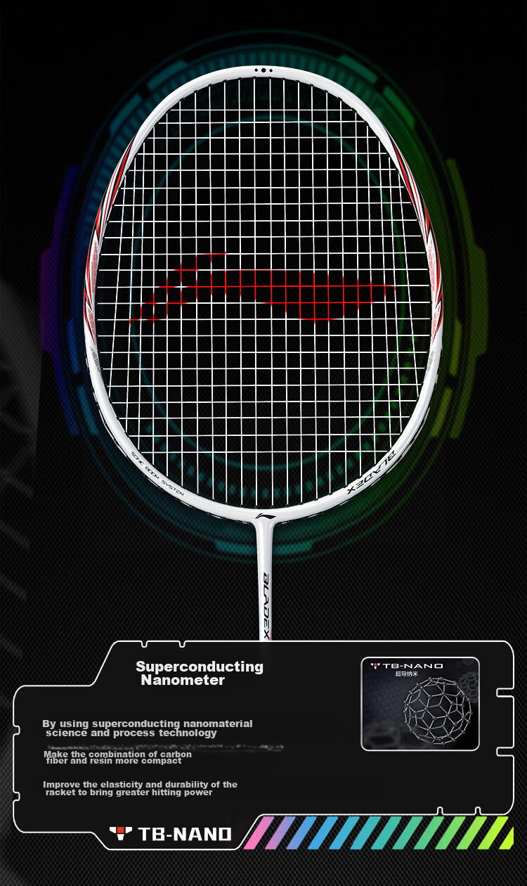 Li-Ning Badminton Racket Aurora Speed 79g Ultra-Light 5U Full Carbon Steel Cannon Mini Whirlwind Single Racket Pearl White Pre-Strung 4