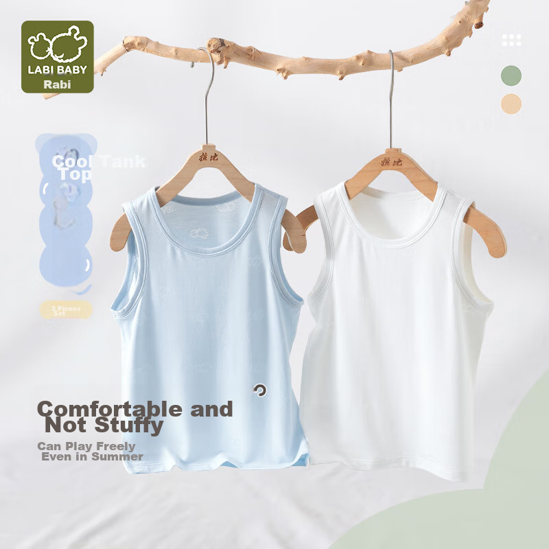 Labi Baby Children's Tank Tops, 2-Pack, Summer Undershirt, Breathable Top for Boys And Girls, Light Blue, Size 73