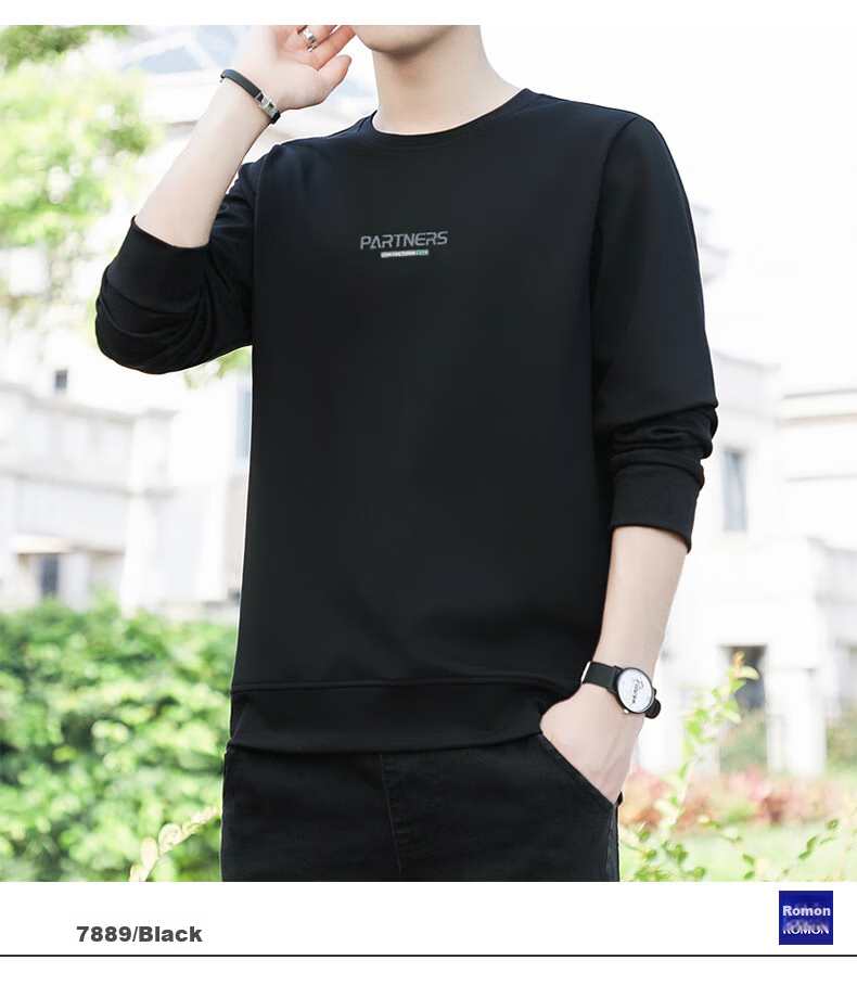 ROMON Men's Sweatshirt, Autumn Large Size Long-Sleeve T-Shirt, Outdoor Sports Casual Jacket, Base Layer Top, UP89 Black XL 9