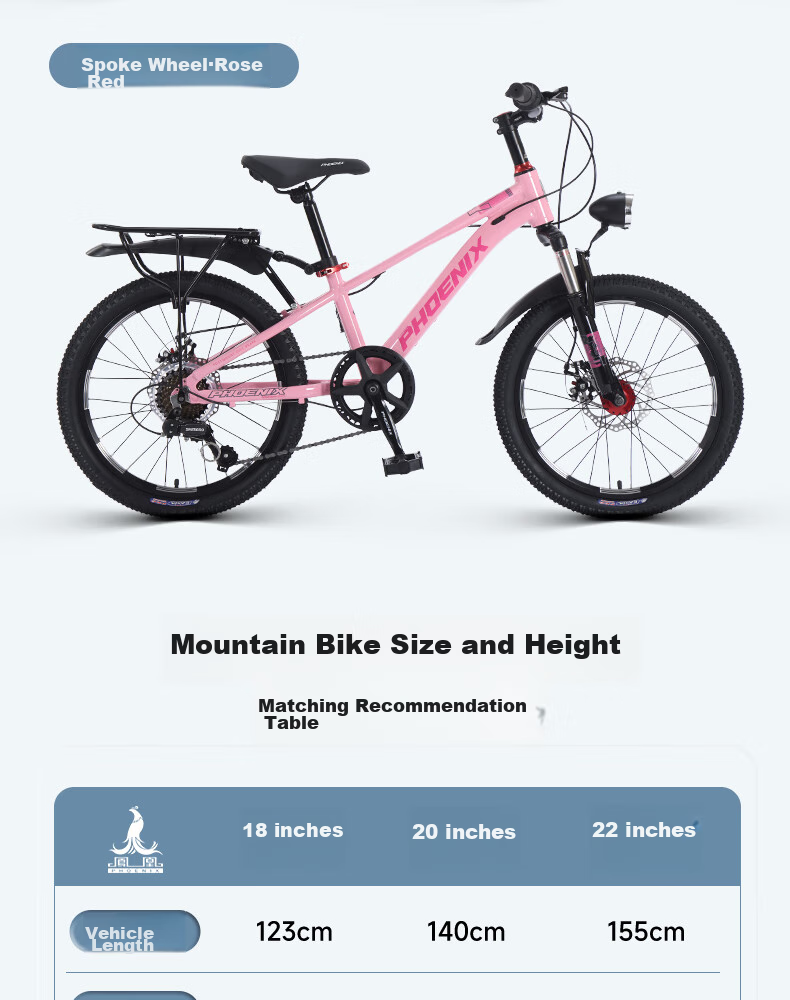 Phoenix Youth Children's Bicycle, 7-Speed Shimano Student Mountain Bike, Aluminum Frame Starry Sky, 22-Inch Pink Spoke Wheels 18
