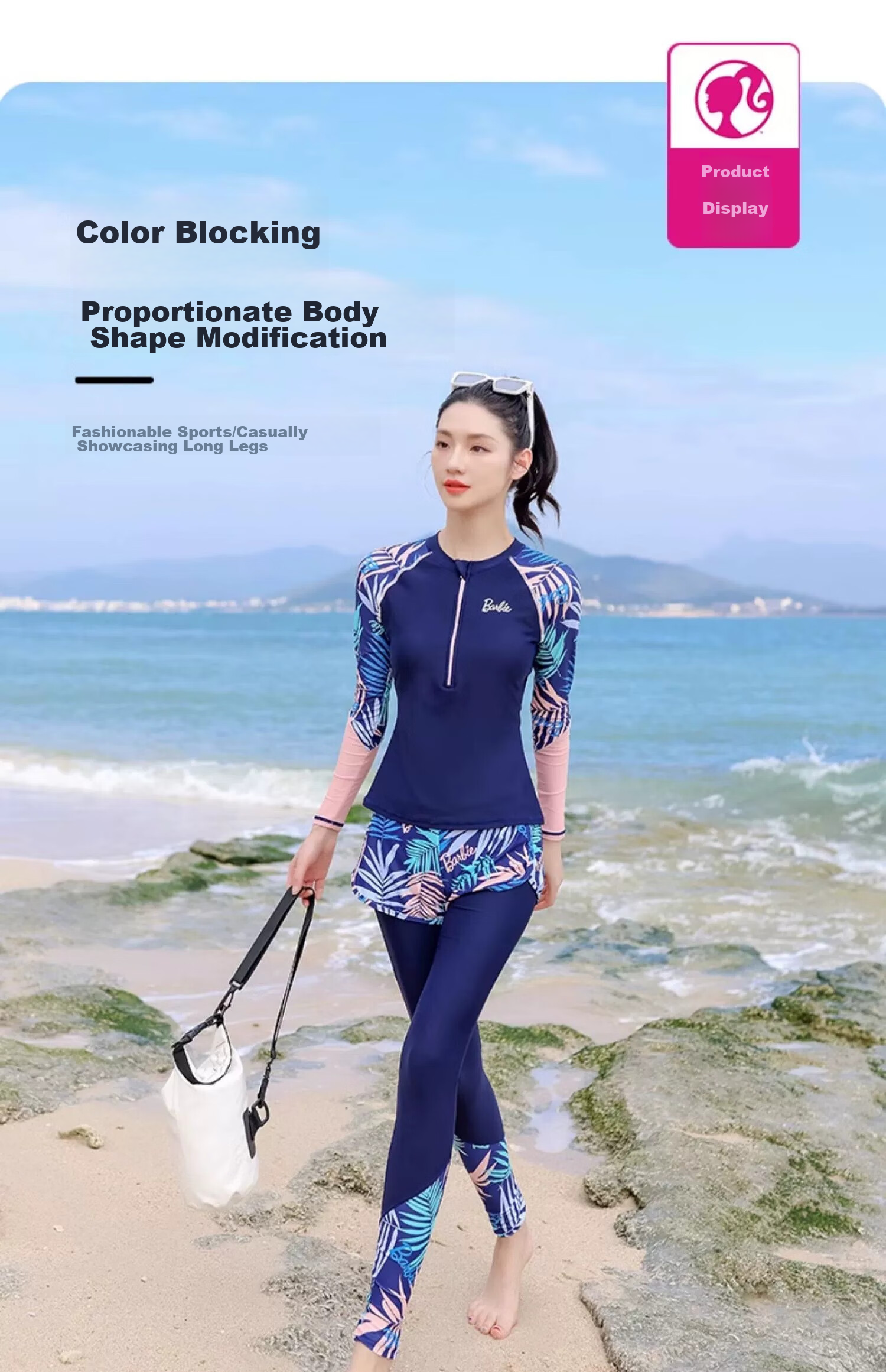 Barbie Sun Protection Two-Piece Swimsuit for Women, Conservative Slimming Long-Sleeve Top And Long Pants Diving Swimwear for Ladies' Beach Vacatio 19