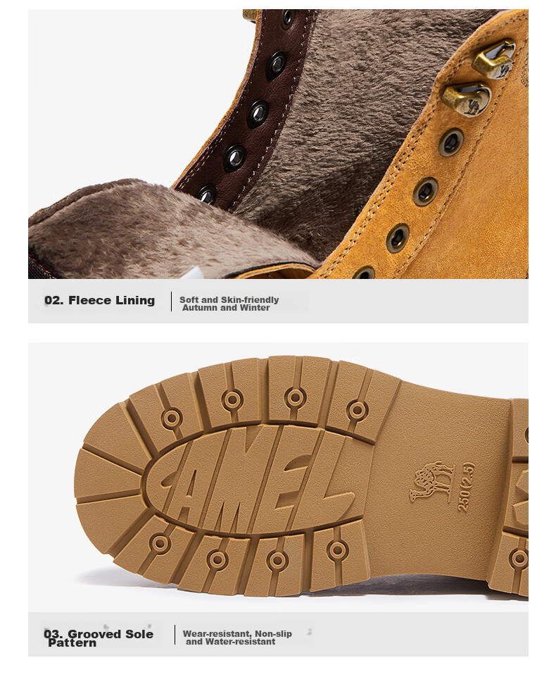 CAMEL [Shanze] Men's Yellow Boots, Fashionable Martin Boots, Casual Work Boots, L14W307636, Gray, Size 39 34