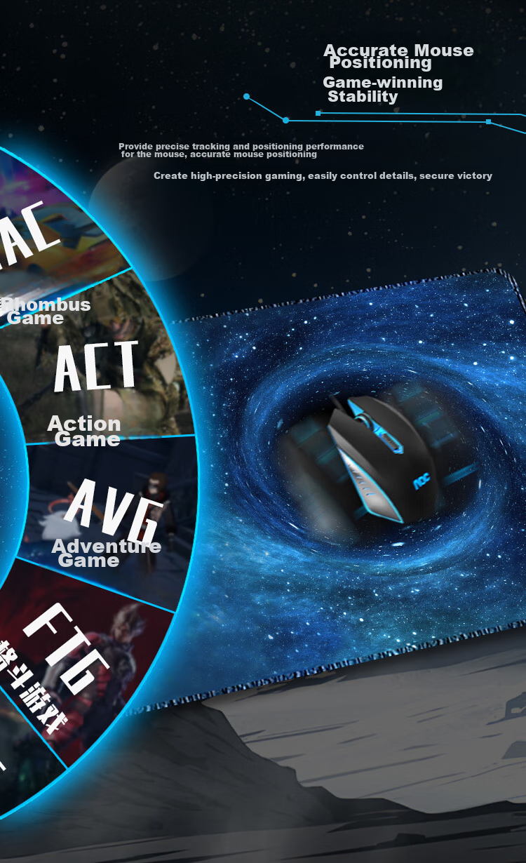AOC Gaming Long Mouse Pad, Extra Large 800*300*4mm Thickened with Locked Edges, Office Keyboard Computer Desk Pad M161/93, Absorbing Black 3