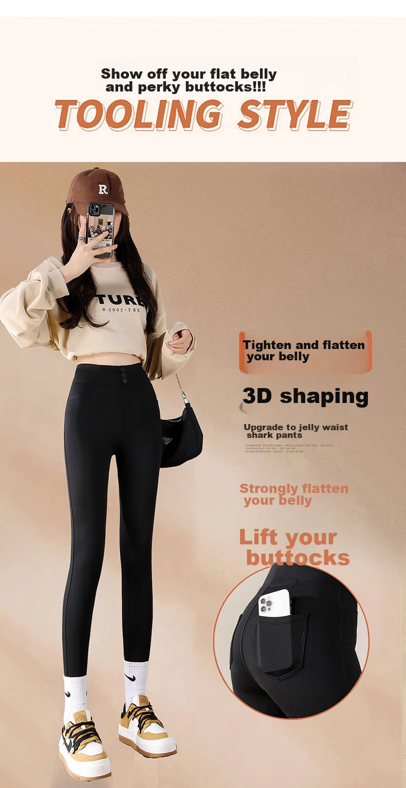 LangSha Leggings for Women, High-Waisted Tummy Control Butt-Lifting Shark Pants, Elastic Slim-Fit Ankle-Length with Three Velcro Straps for Autumn And Winter Outerwear 14