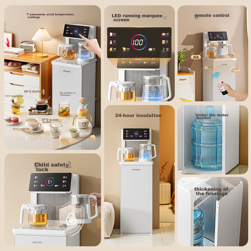 MeiLing Tea Bar Machine, High-End Smart Voice-Controlled Standing Water Dispenser with Bottom-Placed Water Tank, Automatic Hot And Cold Model MY-C912 (Voice Control Version), White