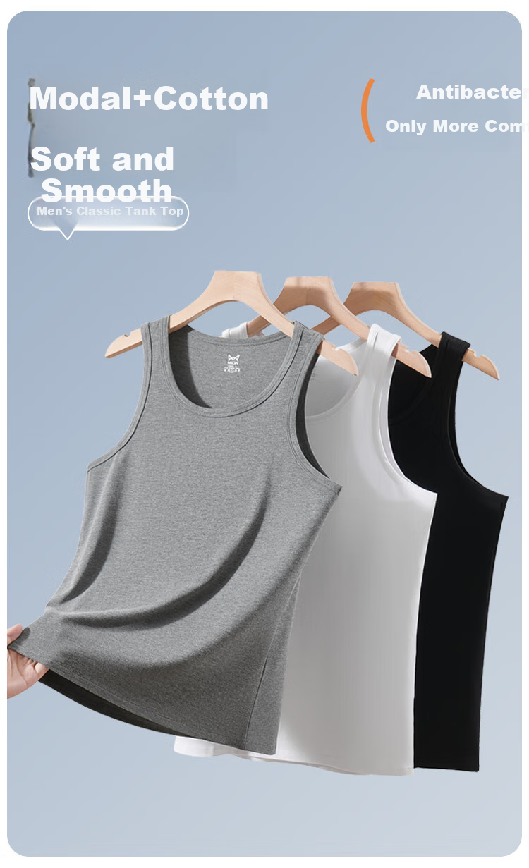 MiiOW Modal Men's Vest Summer Ice Silk Seamless Sports Tank Top Sleeveless Black 3XL 5