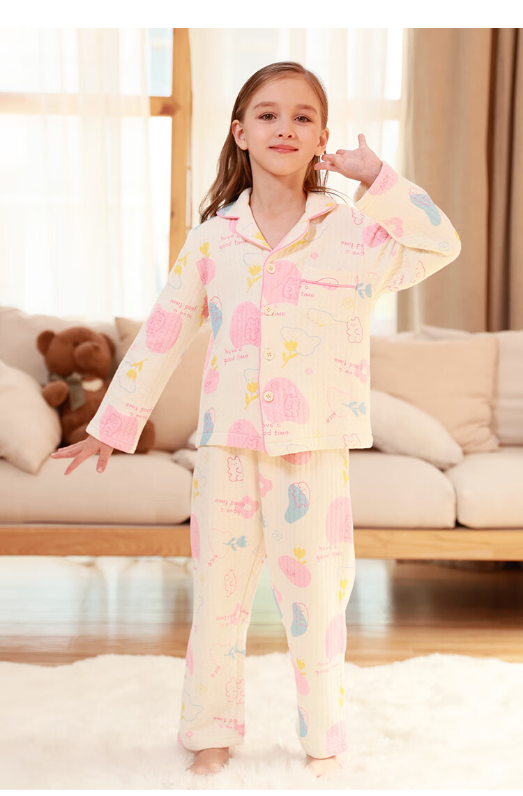 DEESHA 280G Three-Layer Quilted Warmth Retention Girls' Thickened Cardigan Homewear Set Pink Floral 140 4