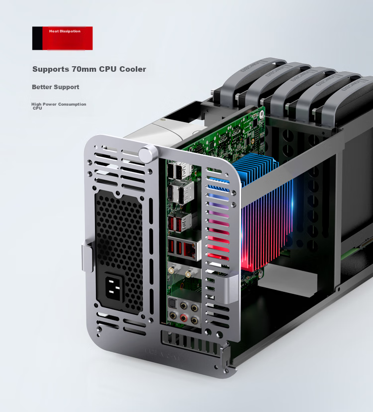 JONSBO N3 Black NAS Case (ITX Motherboard, Aluminum Shell, SFX Power Supply Position, Upper And Lower Compartment Structure, 8+1 Hard Drive Bays, Built-In 100mm*2 Fans) 16