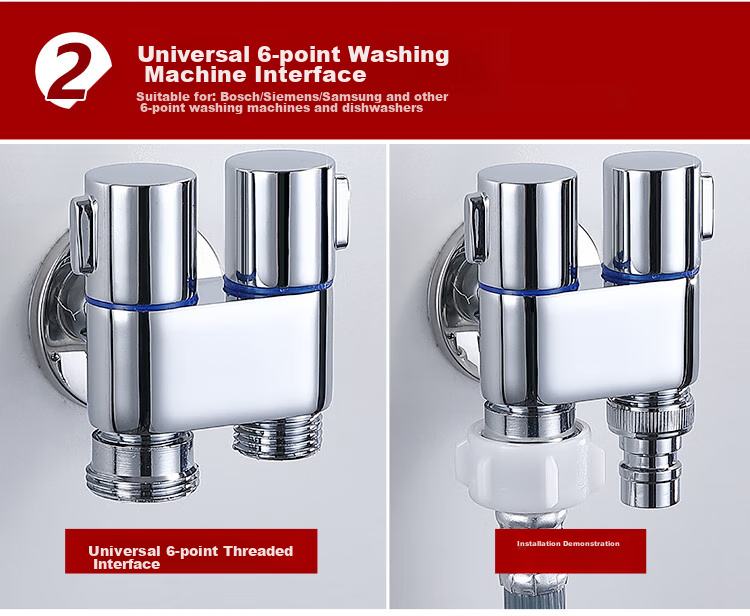 Larsd Angle Valve One-To Dual-Use Angle Valve, Triangular Valve, Eight-Shaped Valve, Washing Machine Faucet, One Inlet Two Outlets LX114T 6
