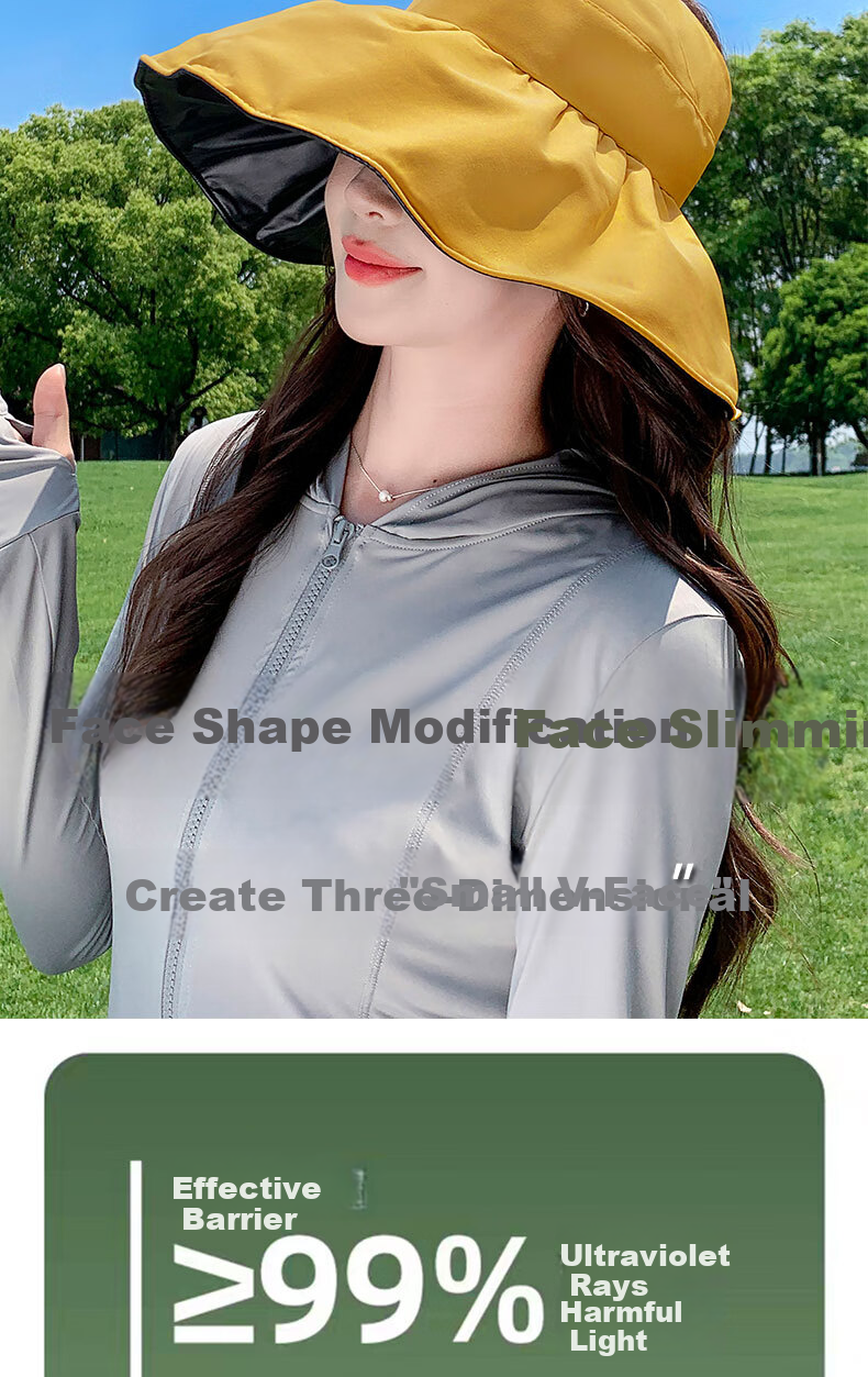 Bejirog Vinyl Sun Protection Hat for Women, Summer UV-Resistant Wide Brim Sun Hat, Open Top Fisherman Hat, Large Head Circumference Minimizing Sun Hat 3