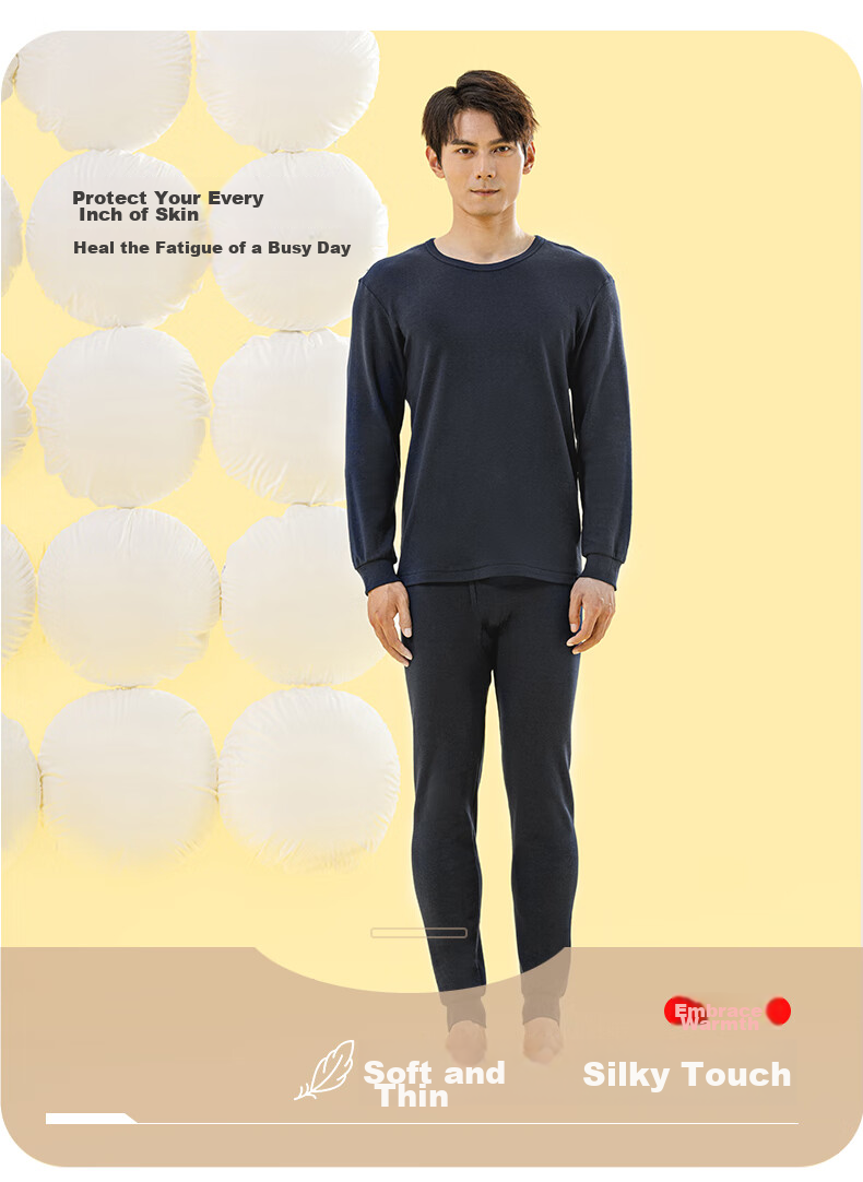 Yiershuang [10A Antibacterial And Anti-Mite] 100% Pure Cotton Thermal Underwear Set for Men, Autumn Top And Pants, Round Neck All-Cotton Sweater 13