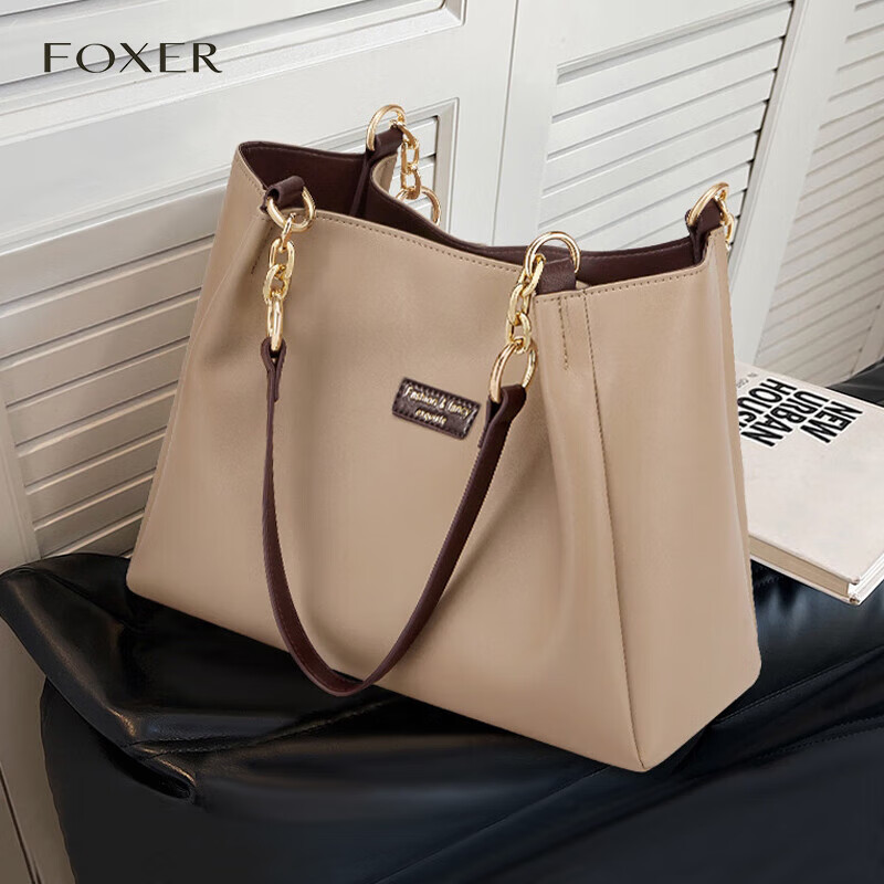 FOXER Leather Women's Handbag, Large Capacity Tote Bag, Shoulder Bag, Co-Branded Valentine's Day Gift for 520