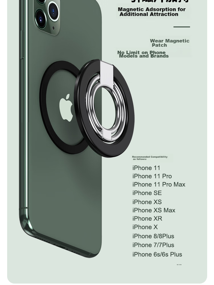 ESCASE Magnetic Ring Holder, Compatible with Apple IPhone 13 Pro Max And Android Phones, IPad Stand for Desktop, MagSafe Metal Alloy Ring, Free Rotation Open/closed Lucky White [With Magnetic Ring] 13