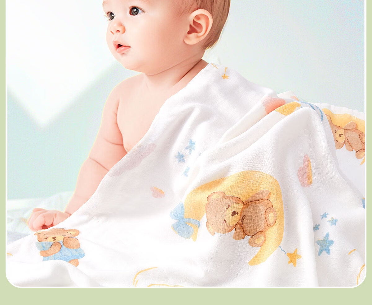 Mianzhirun Baby Muslin Bath Towel, Infant Absorbent Swaddle, Newborn Blanket, Children's Bamboo Cotton, 7A Antibacterial, 110cm*110cm 9