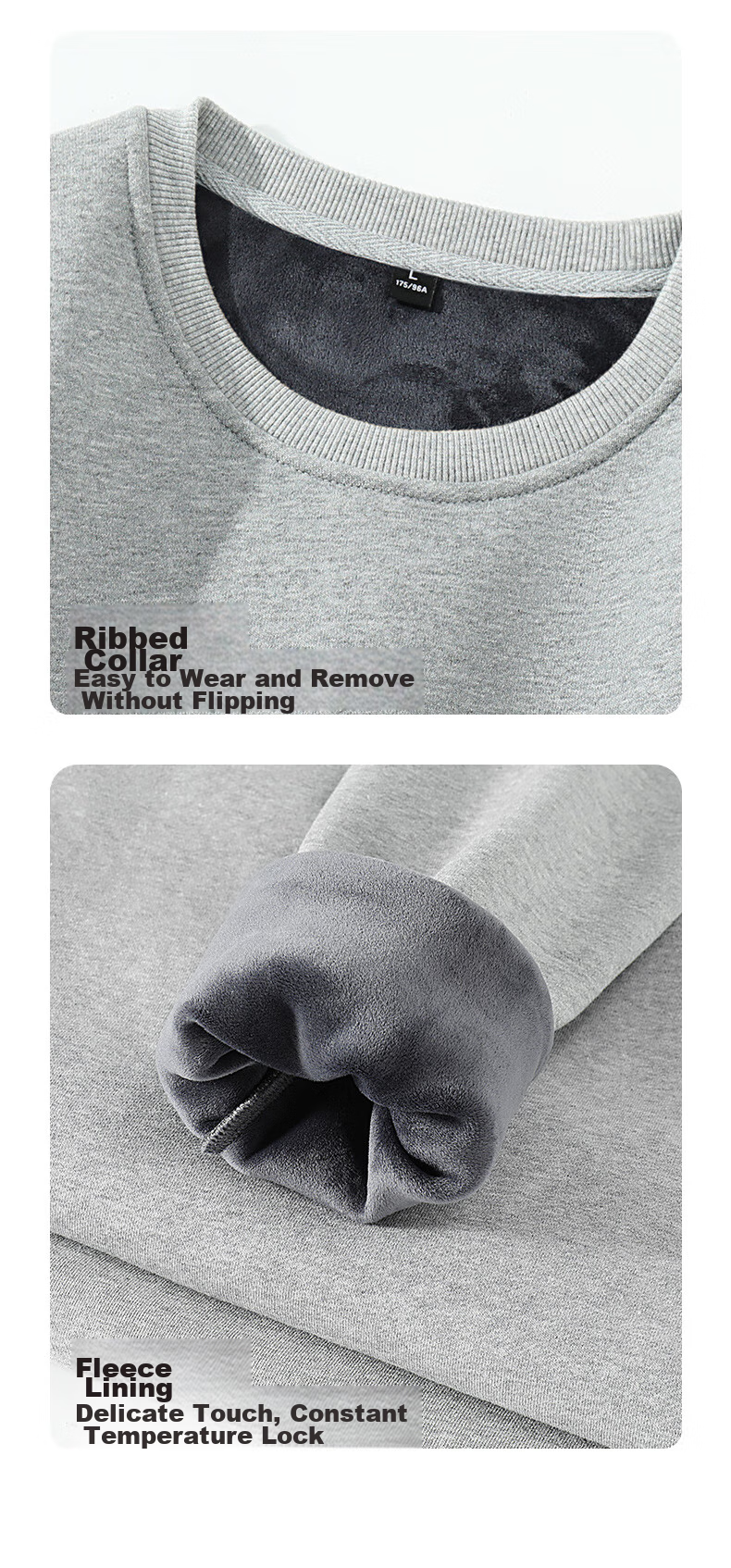 Baleno Sweatshirt for Men, Winter Trendy American Retro Round Neck Men's Jacket, Loose Thick Fleece-Lined Warm Youth Long-Sleeve 18