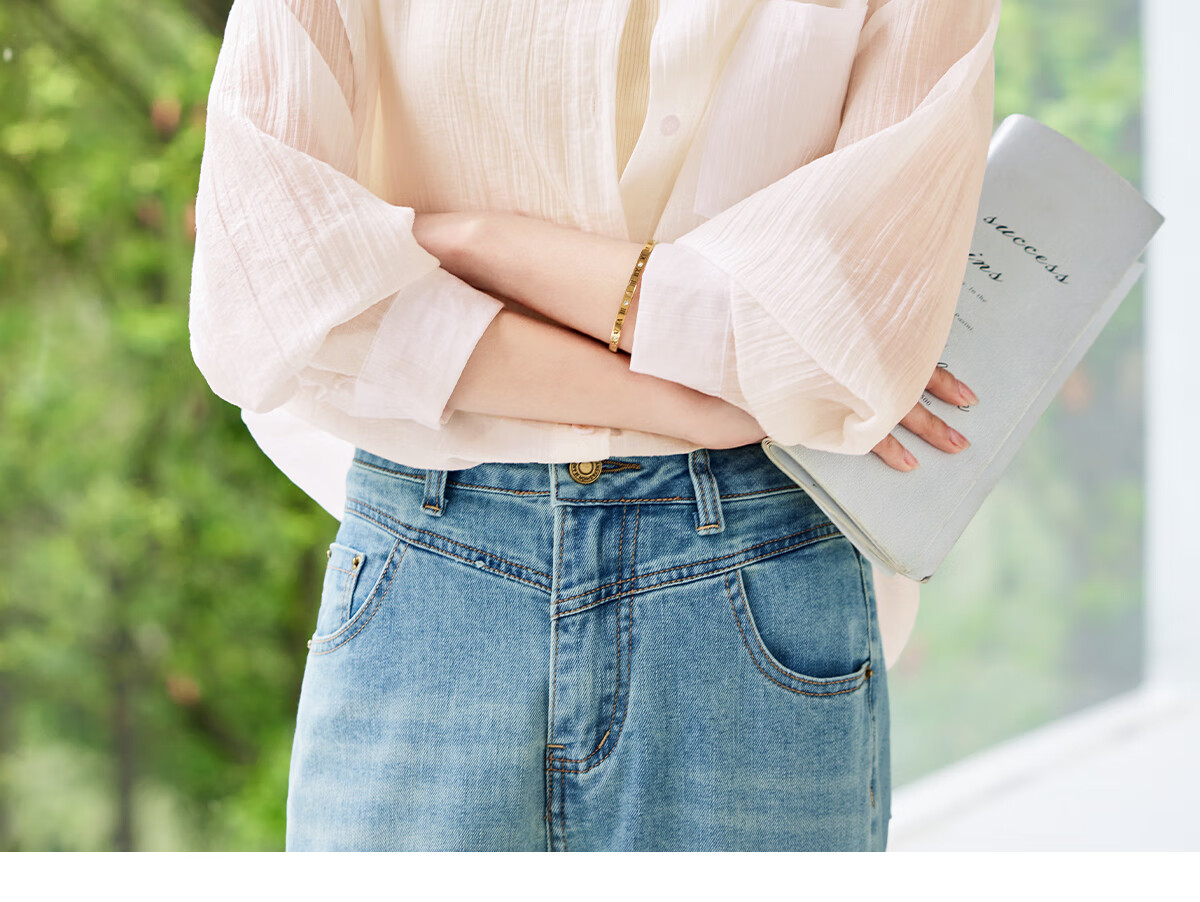 Chushen Thin Long-Sleeve Shirt for Women, Loose-Fitting Versatile See-Through Vacation Casual Jacket Top S144C2684 White L 13