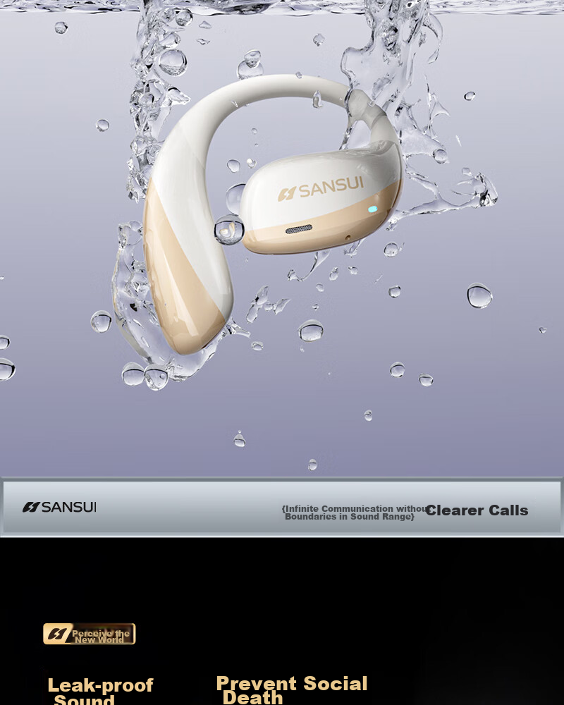 SANSUI [Major New Product | Three Major Upgrades] T19/W19 Bluetooth Headphones, Over-Ear Bone Conduction Concept, Non-In Open Wireless Noise-Cancelling Sports Headphones, Compatible with Xiaomi 13