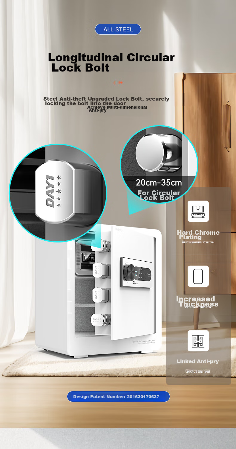 DAYI Safe Box, Home Small Fingerprint Password Office All-Steel Anti-Theft, Can Be Built into Wall Or Cabinet, Safe Deposit Box, Height 25cm, Obsidian Black Password 7