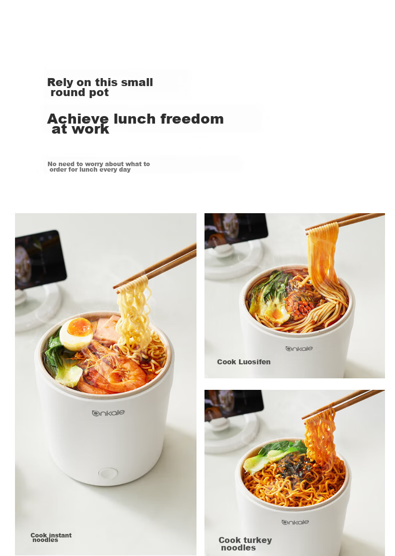 Ankale Multifunctional Pot Electric Cooking Pot 1L for Student Dormitory 1-2 People Mini Hot Pot Noodle Pot Non-Stick Anti-Boil Stir-Fry Steaming Frying Cooking Pot AJL-A101 with Steamer Basket 3