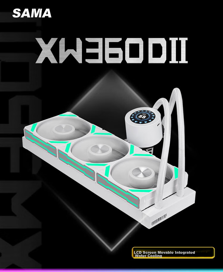 SAMA Second Generation XW360D Standard Fan Black Integrated 360 Water-Cooled CPU Cooler (2.1-Inch LCD Small Round Display) 1