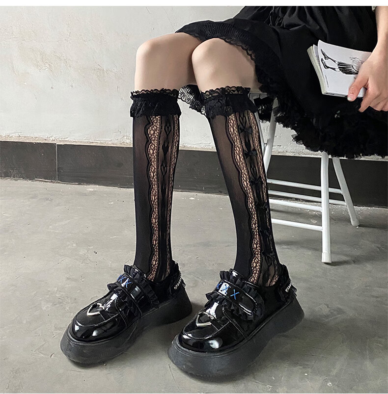 LangSha Silk Stockings for Women, Thigh-High Socks, Thin Spring And Summer Style, Y2k Hot Girl Schoolgirl Style, Lace Trim, Bow, Mid-Calf Socks 5