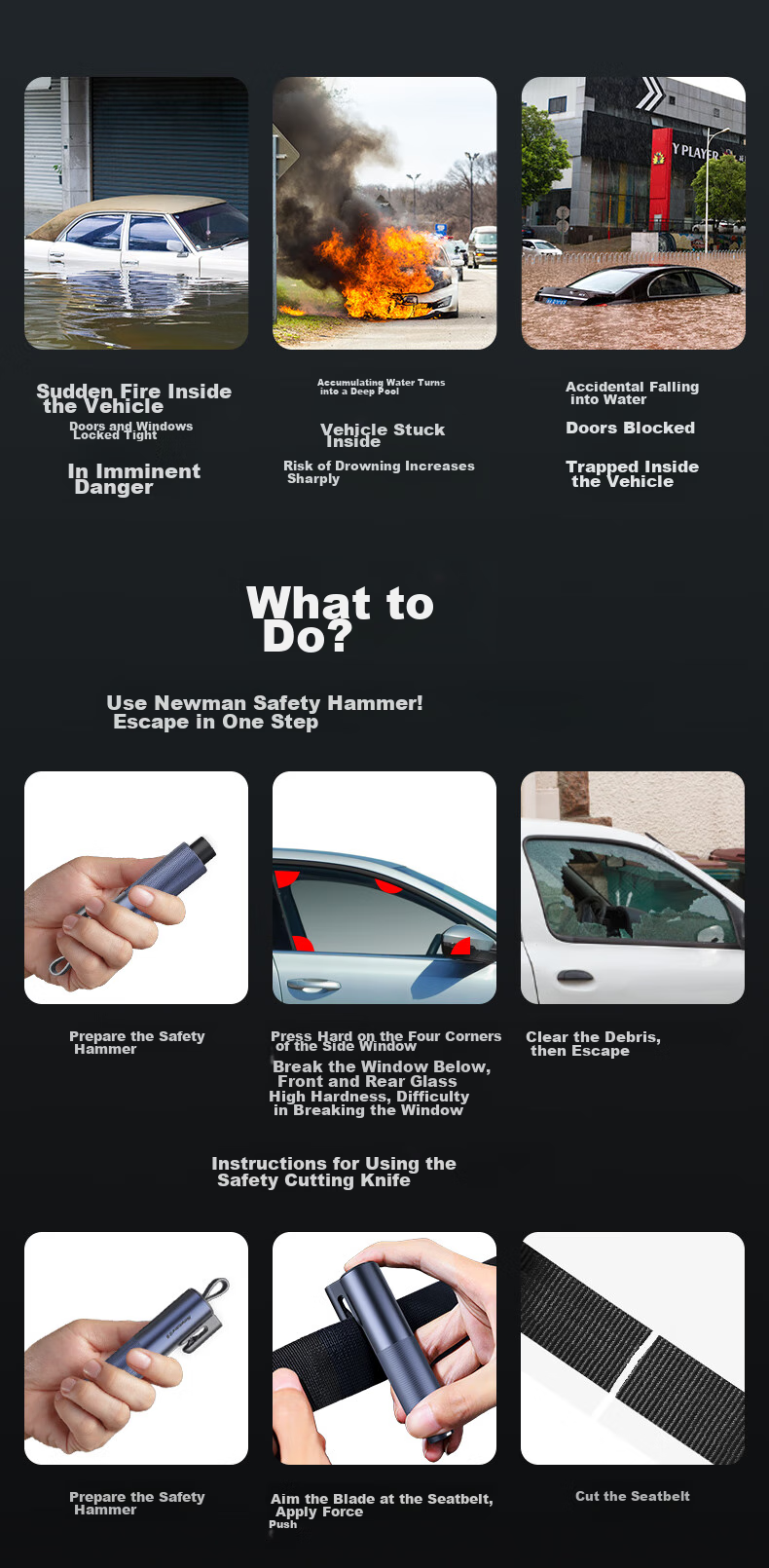 Newsmy Car Safety Hammer, Emergency Rescue Multi-Functional Knife, Escape Hammer P1 10