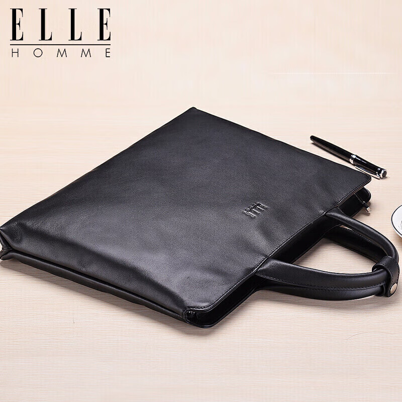 ELLE HOMME Men's Briefcase, Fashionable Genuine Leather Handbag, Casual Business Laptop Bag, Cowhide Men's Bag, 262510 Black