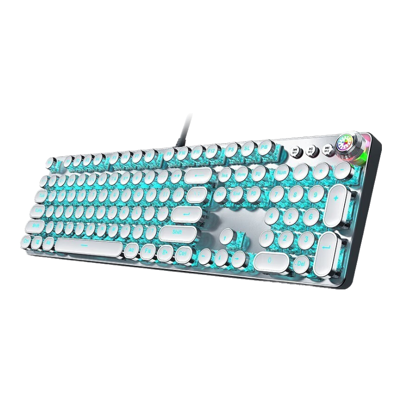 EWEADN TK100 Punk Mechanical Keyboard, Gaming Wired Keyboard for Desktop And Laptop, External Office Typing Retro Accessory, PUBG 104-Key, White with Ice Blue Light Switches