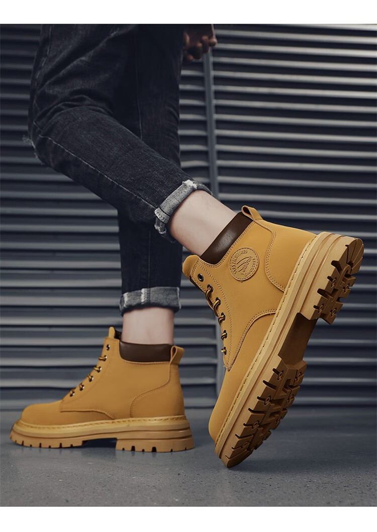Yierkang Martin Boots Autumn And Winter Men's Retro High-Top Yellow Boots, Durable Outdoor Casual Work Boots Versatile Shoes for Me 12