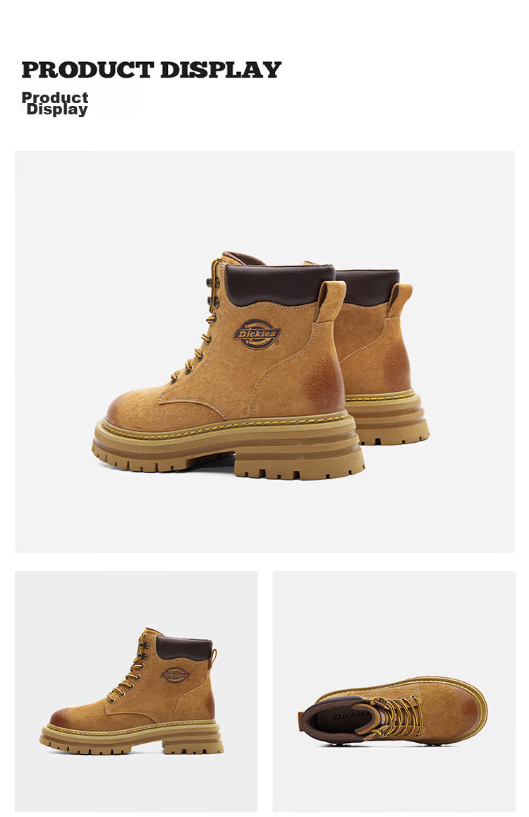 Dickies Men's High-Top Martin Boots, Fashionable Work Boots for Couples, Khaki with Fleece Lining, Size 40 (Unisex) 21