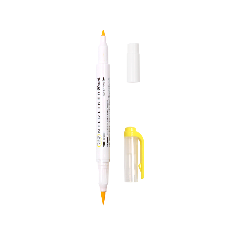 ZEBRA Double-Ended Highlighter Pen, Rainbow Color Planner Pen, Student Highlighting Marker, Brush Soft Color Series, WFT8, Gentle Lemon Yellow