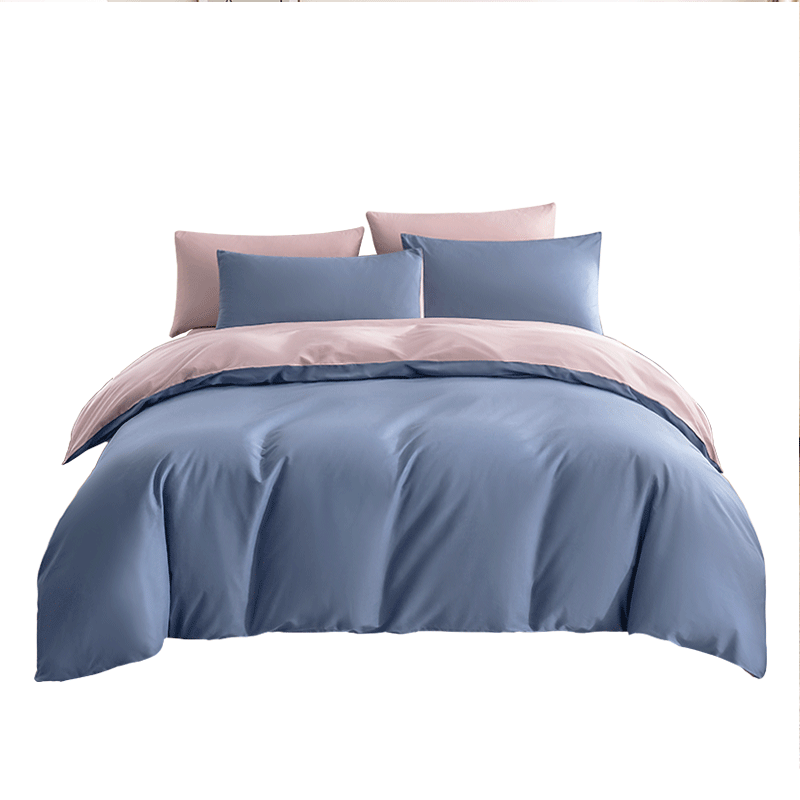 JD Original Pure Cotton Four-Piece Bedding Set, National Standard Class A, Linen-Like Air Wash, Moisture-Absorbing Breathable Cotton Bedsheet Duvet Cover Pillowcase Bedding Set for 1.5m Bed, Twilight Blue Purple